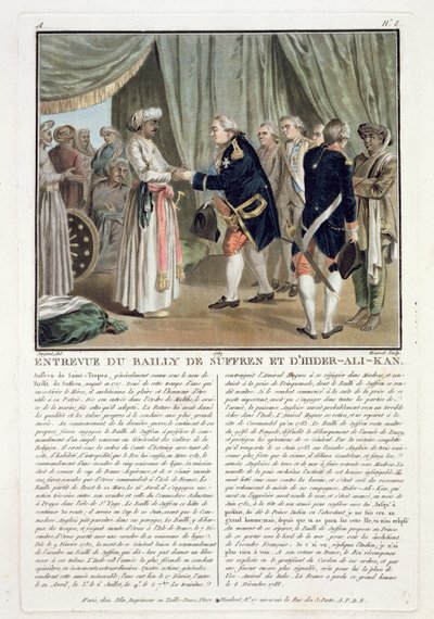 Meeting of Pierre Andre de Suffren de Saint Tropez and Haider Ali, 1782, engraved by Jean Baptiste Morret, 1789 by Antoine Louis Francois Sergent Marceau